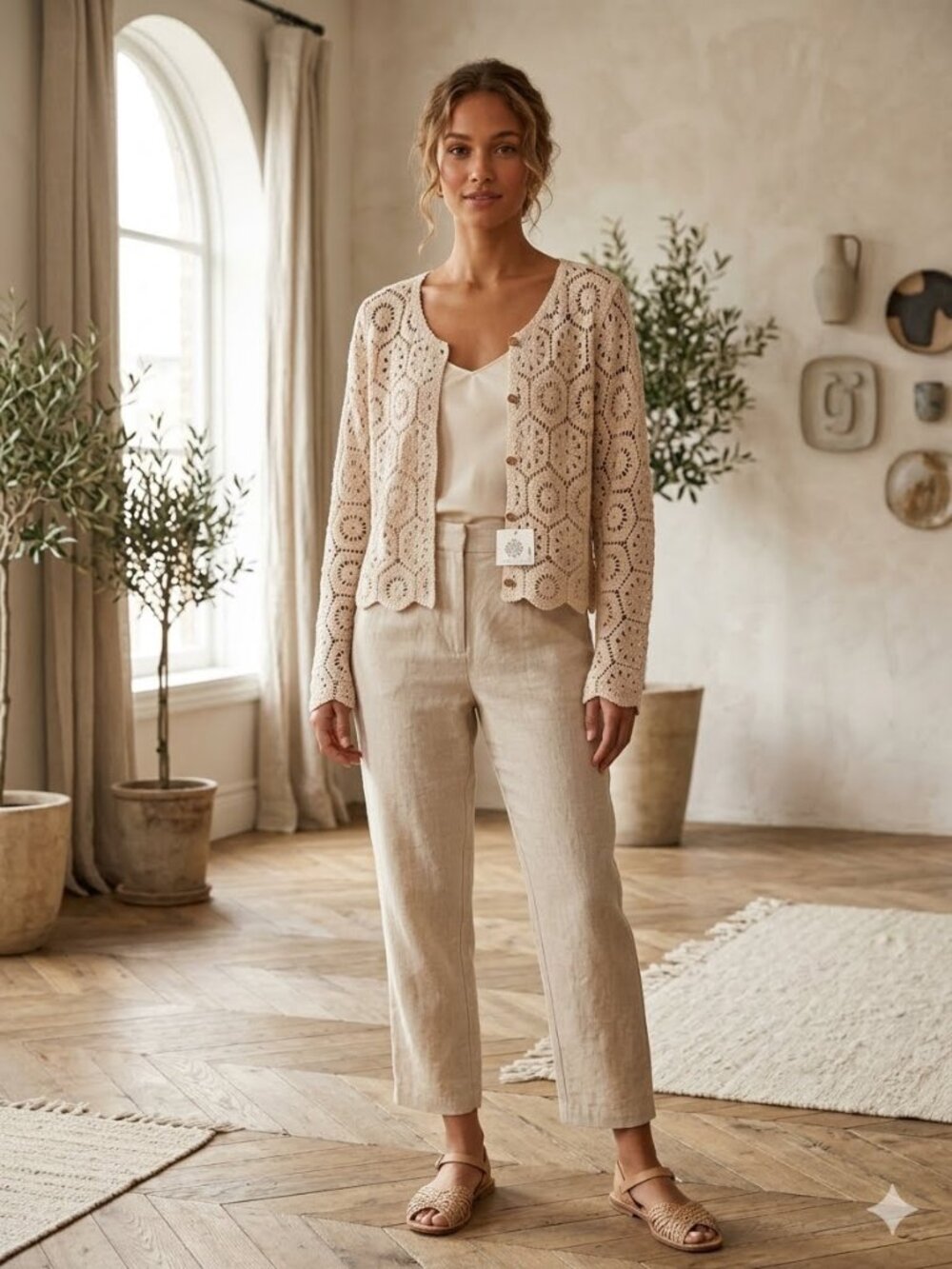 Rebellion Crocheted Cardigan Women's M Cropped Sweater Cream  NEW - Picture 13 of 13